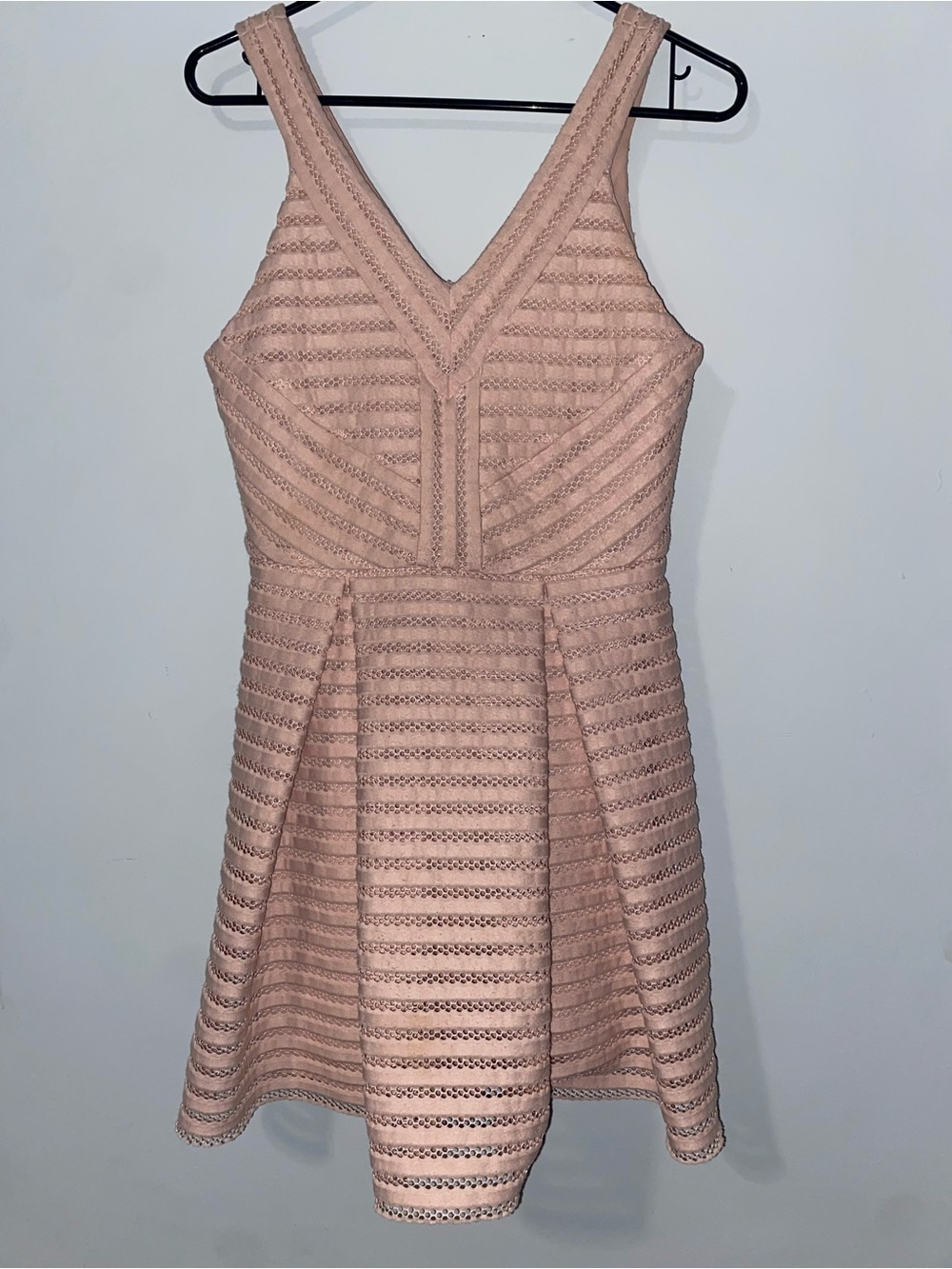 Forever 21 Pink Fit & Flare Sleeveless Textured Mesh Stripe Mini Dress Size M